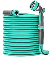 Heavy Duty Garden Hose 50 ft x 5/8", Kink-Free Water Hose with 10-Pattern Nozzle, Flexible, Durab...