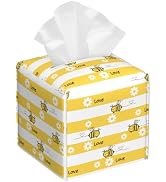 Cute Bees and Daisy Flowers Tissue Box Cover Square,Yellow Bee Daisies Love Tissue Box Holder Wat...