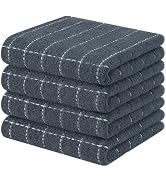 Kitinjoy 100% Cotton Terry Kitchen Towels, 13”x 28”, 4-Pack, Dark Grey | Checkered Designed, Ultr...