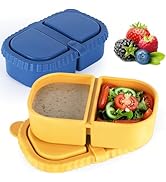 MACTANO 8.5 OZ Silicone Snack Container, 2 Sets Double Compartment Reusable Snack Box with Lids f...