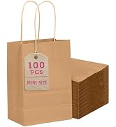 Bakepacker 100 Pcs Brown Mini Paper Gift Bags with Handles 6"x4.5"x2.5" Kraft Party Favor Bags Mu...