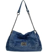 Denim Tote Bag for Women Fashion Adjustable Chain Shoulder Handbag Crossbody Bag Retro Zipper Hob...