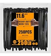 Ultra Heavy Duty 250Pounds Tensile Strength11.6 Inchx0.48 Inch 250 pcs, Black Zip Ties for indoor...