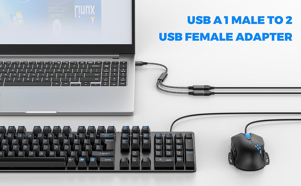 USB Y Splitter 1 in 2 Out 1Ft/30cm