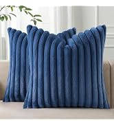Pallene Faux Fur Plush Throw Pillow Covers 18x18 Set of 2, Luxury Soft Fluffy Striped Decorative ...