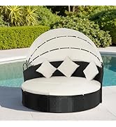 Outdoor Round Daybed Wicker Patio Furniture Outdoor Furniture with Retractable Canopy Rattan Sepa...