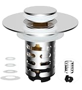 Universal Upgraded Bathroom Sink Drain Stopper Hair Catcher, 4-in-1, Chrome | Pop-Up Sink Straine...