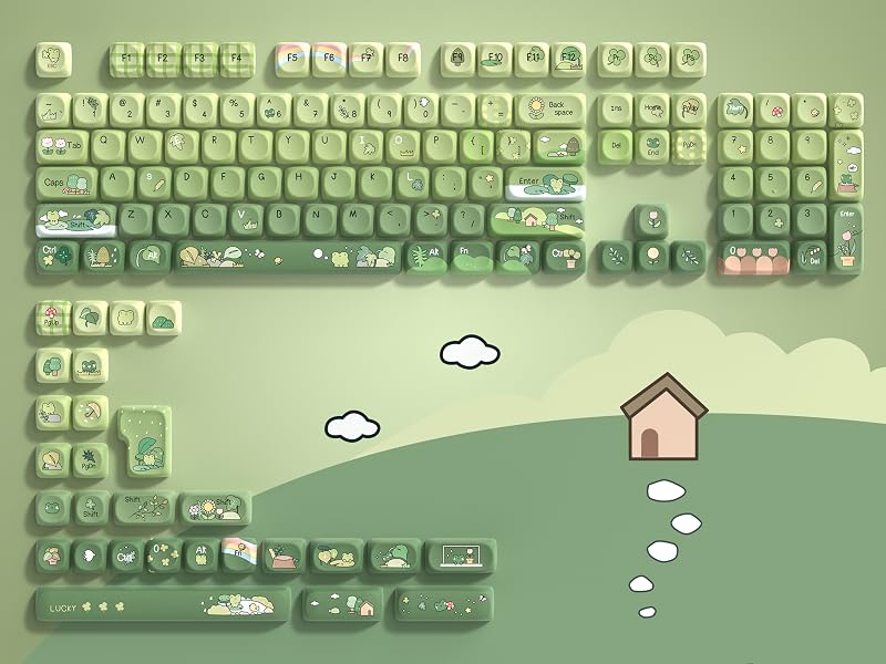 Green Frog Keycap Set, PBT Custom Keycaps 60% 75% 100%,dye Sublimation Keyboard Key caps,MOA Profile