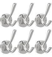 TOFIIGREM Brushed Nickel Wall Hooks, 6 Pack Coat Robe Hook Heavy Duty Metal Double Bath Hook Wall...