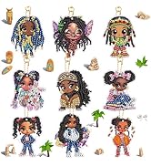 Ginfonr DIY Diamond Art Keychains Kit – 9PCS Diamond Painting Keychains for Bag with African Woma...