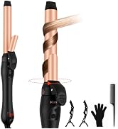 Rotating Curling Iron 1 Inch, Automatic Curling Wand for Beach Waves with Memory Mode, Get Effort...