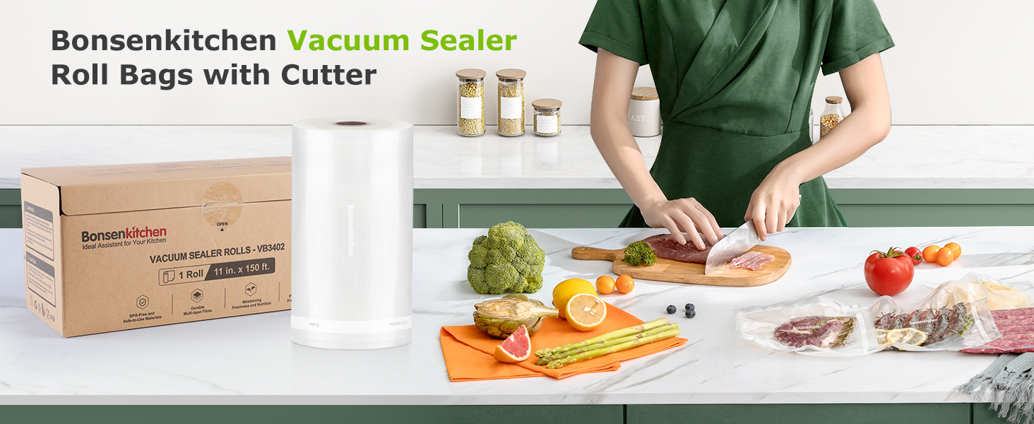 Bonsenkitchen Vacuum Sealer Roll Bags with Cutter