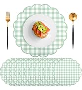 60 Pcs Sage Green Gingham Paper Placemats,13.5 Inch Scalloped Checkered Place Mats Disposable Tab...