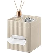 Fanousy Tissue Box Cover with Storage Tray, PU Leather Square Tissue Box Holder, Modern Cube Faci...