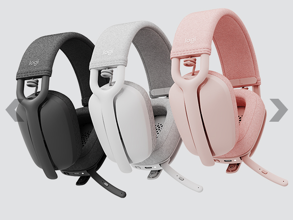 angle image of zone vibe 100 wireless headset in graphite, white and rose color