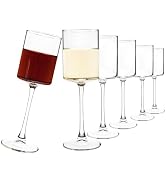 YARYOUNG 10 oz Square Wine Glasses Set of 6, Stemmed Wine Glasses for Red or White Wine, Glasses ...