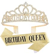 CAVETEE Gold Birthday Crowns for Women Birthday Queen Sash and Tiara for Women Gold Birthday Part...