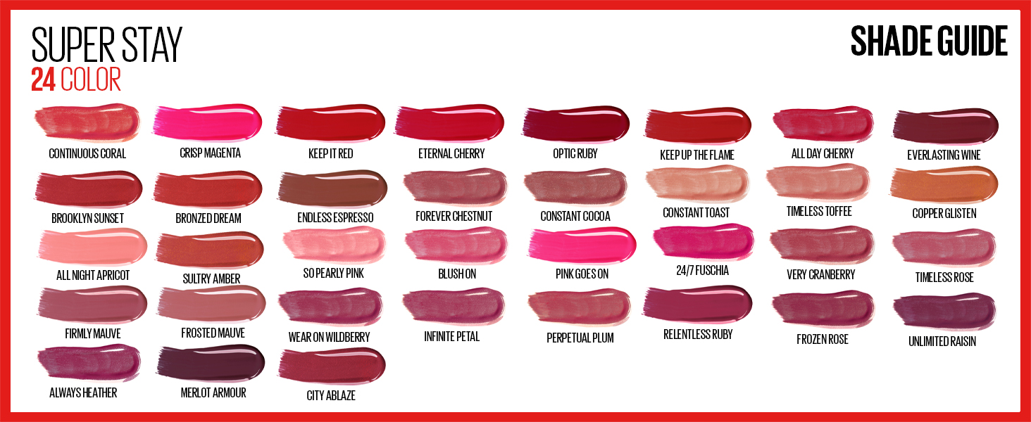 super stay 24 color shade guide