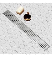 SaniteModar 24 inch Linear Shower Drain with Removable Square Hole Panel by Using Brushed 304 Sta...
