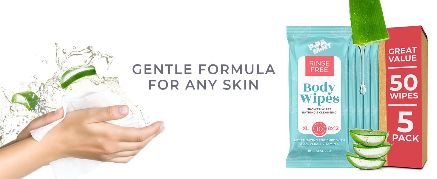 Pipa Mint body wipes for adults bathing no rinse fresh and gentle formula for any skin type