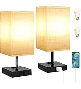 Dott Arts Table Lamp for Bedroom Set of 2,Minimalist Bedside Lamps with AC Outlets,Night Light La...