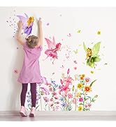 Supzone Flower Fairy Wall Stickers,Butterfly Girl Wall Decals,Removable Vinyl Wall Art Sticker fo...