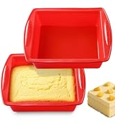 KCKHFA Silicone Square Brownie Pan 2 Pack, 8x8 Baking Pan for Brownies, Cakes, Bread, Pie & Lasag...