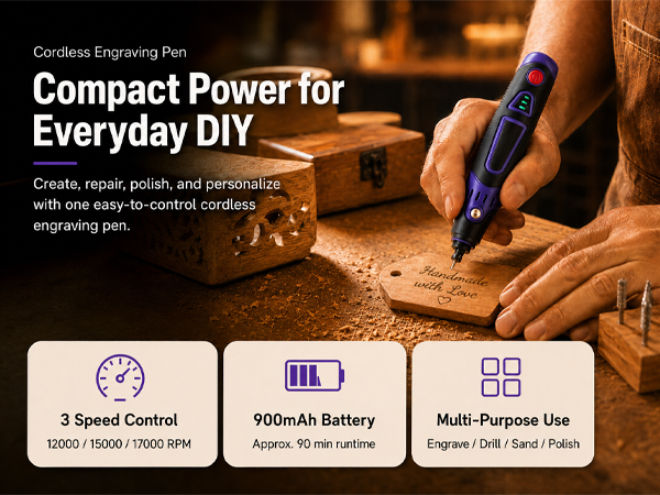 17000 RPM electric pen to sand, engrave & polish wood, plastic & jewelry for DIY.