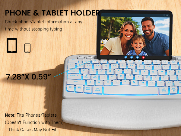 wireless keyboard with phone holder