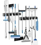 AceMining Broom Holder Wall Mounted, 2 Pack 5 Holders and 6 Hooks Mop Holder, ABS Plastic Brush H...