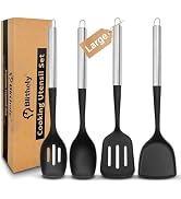 4PCS Silicone Spatula Spoon Set, Large Silicone Cooking Utensils Set with Stainless Steel Handle,...