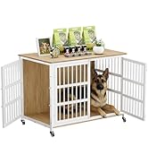 46" Dog Crate Furniture with Wheels, XXL Heavy Duty Dog Kennel Indoor for XL Dogs, Metal Chew-Pro...