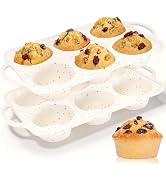 CAKETIME Large Muffin Pan, Metal Reinforced Frame 3.5 Inch Jumbo Silicone Muffin Pan Nonstick 6 C...