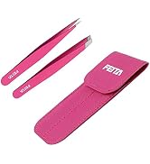 Precision Tweezers for Eyebrows - FEITA Professional Stainless Steel Slant & Pointed Eyebrow Twee...