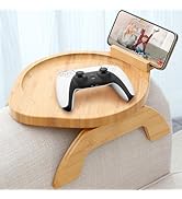 AISONGDONG Couch Arm Tray Table,Bamboo Sofa Side Tables Clip-on Couch with 360° Phone Holder,Fold...
