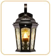 Euri Lighting EFL-130W-MD Flickering Flame Lantern, Water Glass, with Integrated Security Light