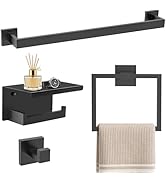 TURS Bathroom Hardware Set Black 4-Piece Towel Bar Set Include 24 Inch Towel Bar Towel Ring Towel...
