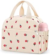 KUBYA Lunch Bag Lunch Box for Women Adults Men, Cute Strawberry Corduroy Insulated Reusable Work ...