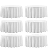 Aocoz Round Tablecloth 132 Inch 6 Pack White Tablecloths Washable Decorative Linen Polyester Tabl...