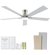 60 Inch Brushed Nickel Flush Mount Ceiling Fans with Lights, 3CCT Dimmable LED, 6-Speed Remote Co...