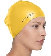 AqtivAqua Silicone Swim Cap Waterproof // Comfortable Swimming Cap for Women Men Adult and Kids