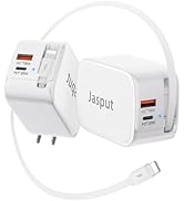 3 in 1 Retractable Wall Charger with Cable, 40W Fast Retractable Phone Charger Wall Plug with Dua...