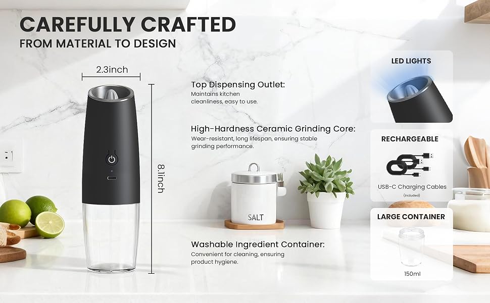 UNNEES Gravity Electric Pepper And Salt Grinder Set