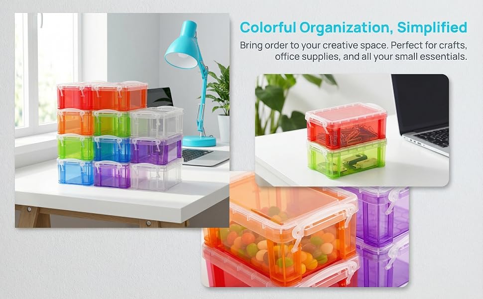 Hiceeden 12 Pack Small Plastic Storage Box with Lid, 5.3"x3"x2" Stackable Clear Latch Storage Case