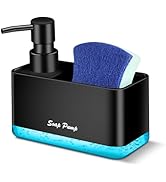 Dish Soap Dispenser with Sponge Holder, 2-in-1 Countertop Small Soap Dispenser for Kitchen and Ba...