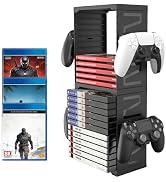 ASFSKY Video Game Storage Tower - 24 Games Video Game Organizer & Holder with 4 Controller Hooks,...