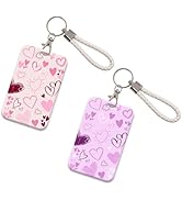 2 Pcs Cute Love Heart ID Badge Holder Photocard Holder with Keychain, Cool Card ID Holder Key Cha...