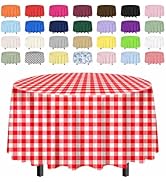 SietDESEO 2 Pack Red Gingham Tablecloth Round 84 x 84 Red and White Checkered Table Cloth Disposa...