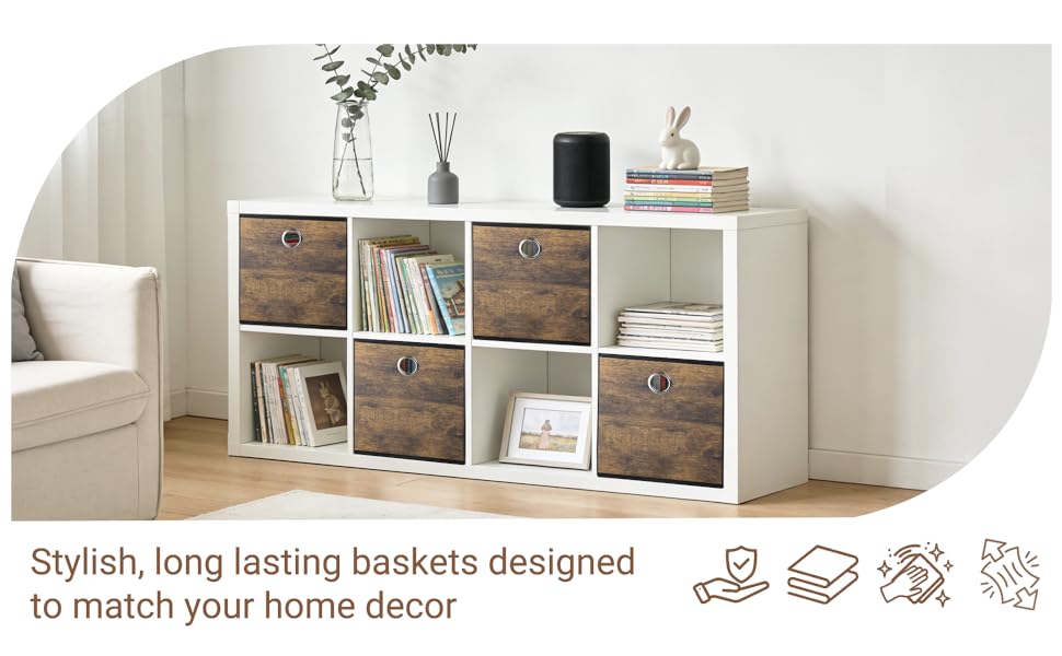 Storage Bins for various living occasions,Multi-purpose brown storage box n different home settings.