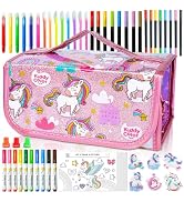 KIDDYCOLOR Unicorn Washable Markers Set 69 pcs with Glitter Pencil Case - Arts and Crafts Colorin...